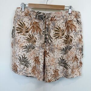 Garnet Hill Shorts Women Large Peach Pink Linen Coastal Flax Tropical Leaf